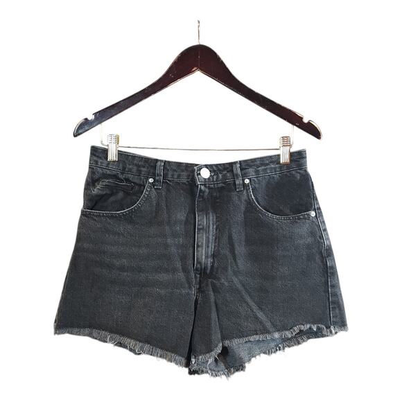 Zara Black High Waisted Raw Hem Rigid Denim Cutoff Mom Shorts 90s Women's 10 - Picture 2 of 6